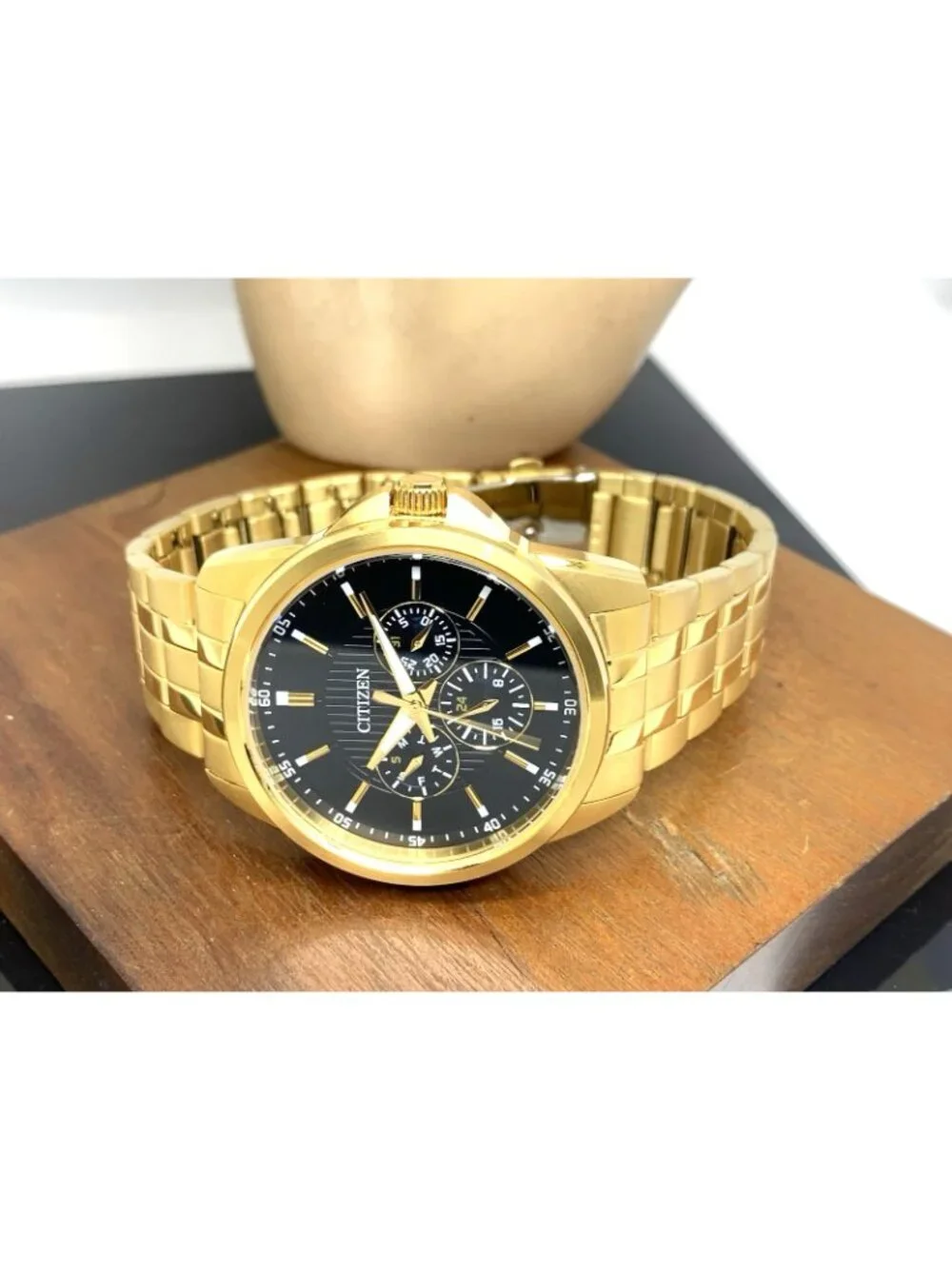 Citizen Men's Watch AG8342-52L Quartz Black Dial Gold Stainless Steel 42mm